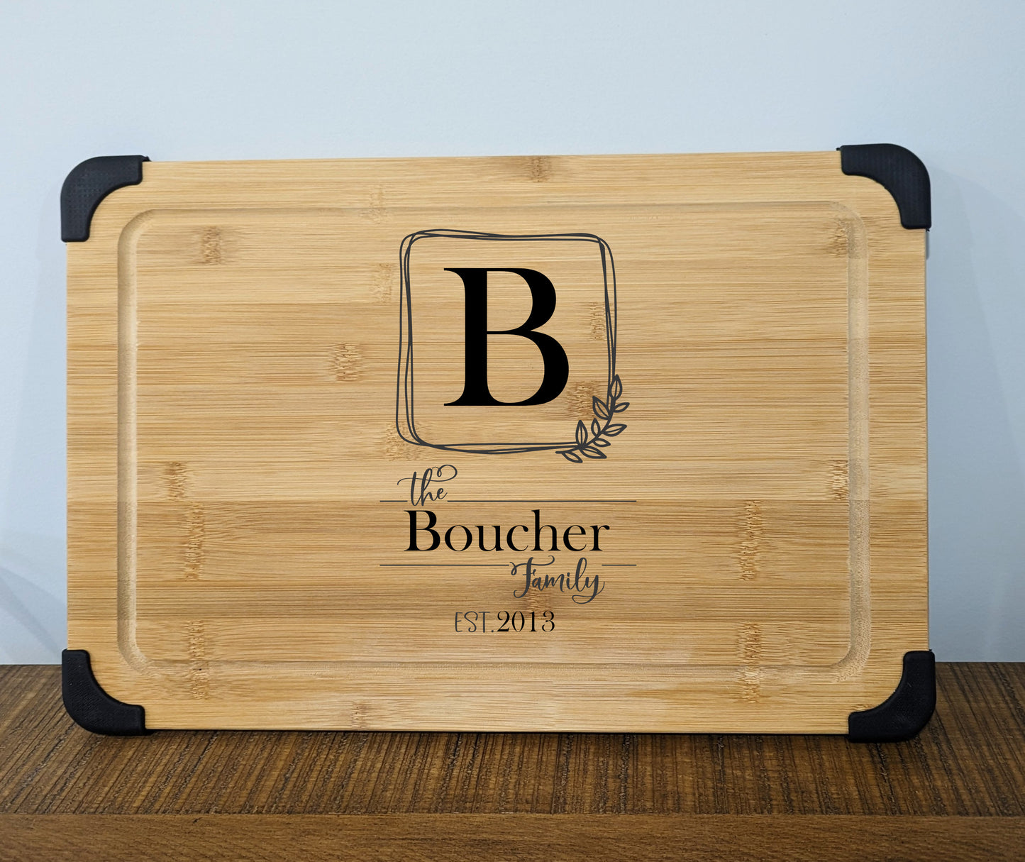 Personalized Bamboo Cutting Board with Family Monogram.
