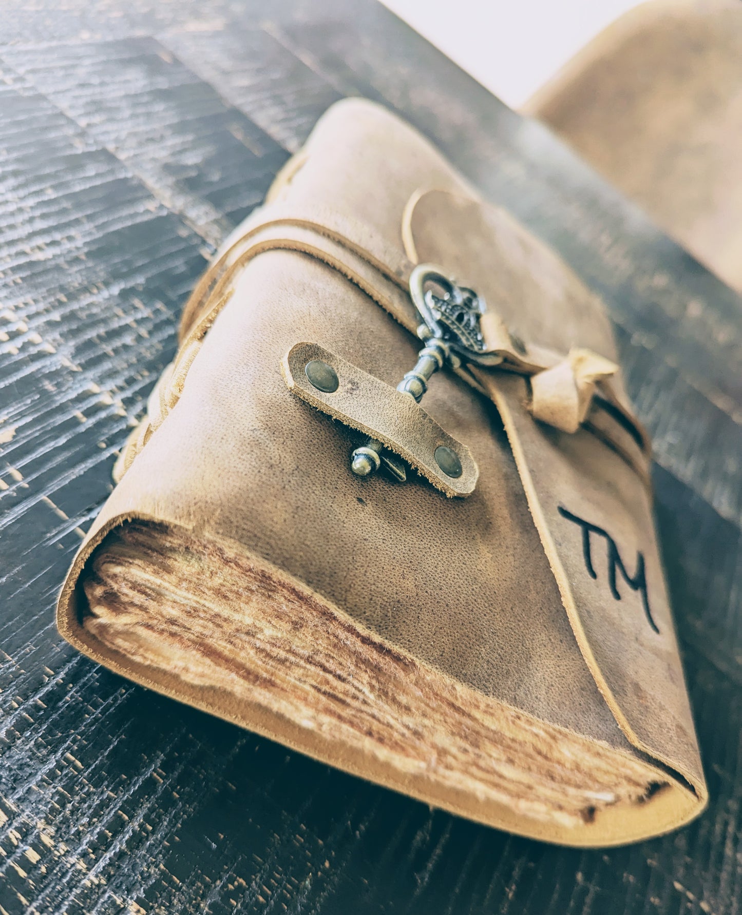 Customized Vintage Soft Leatherbound Brown Journal with Antique Key