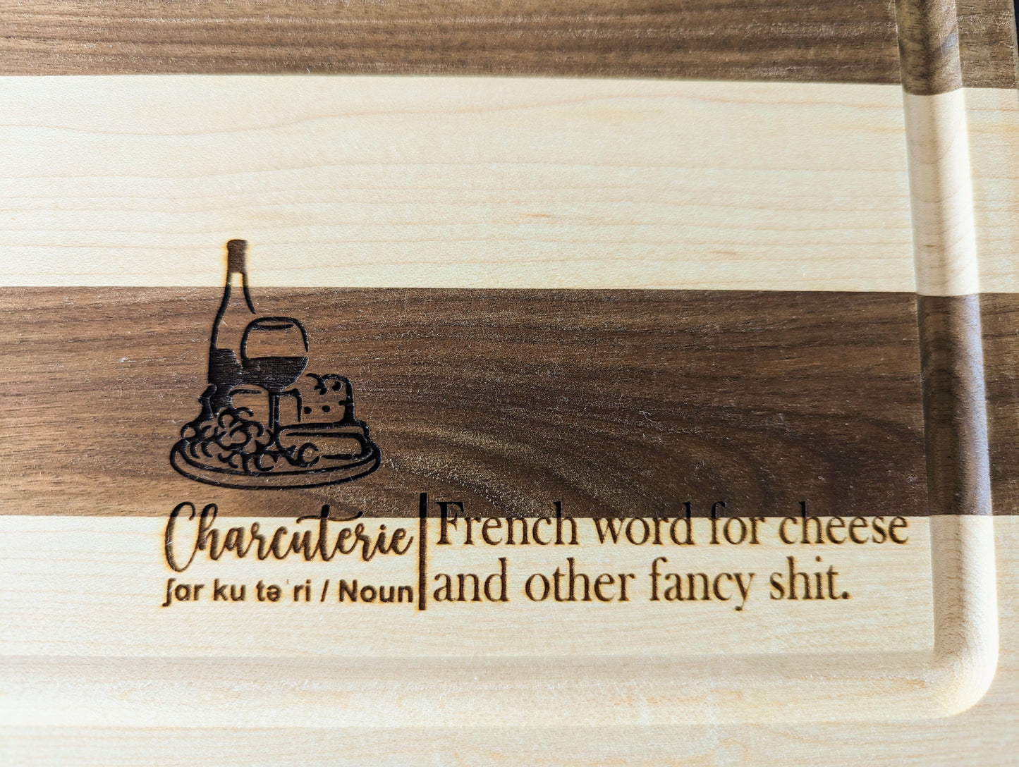 Charcuterie Definition on Mixed Species Cutting Board