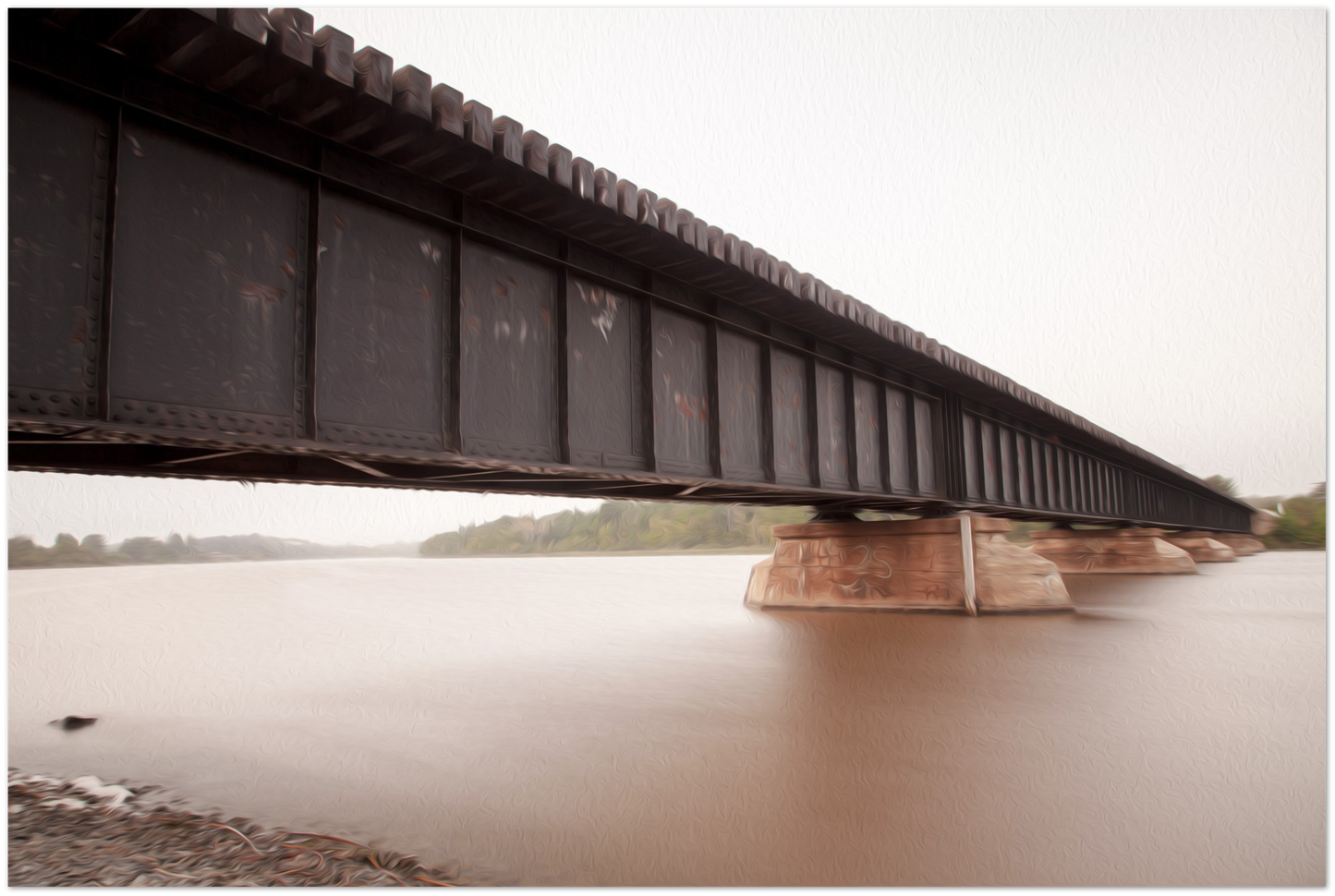 Oil painting of bridge with dusky colors available in various sizes and formats.