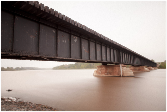 Oil painting of bridge with dusky colors available in various sizes and formats.