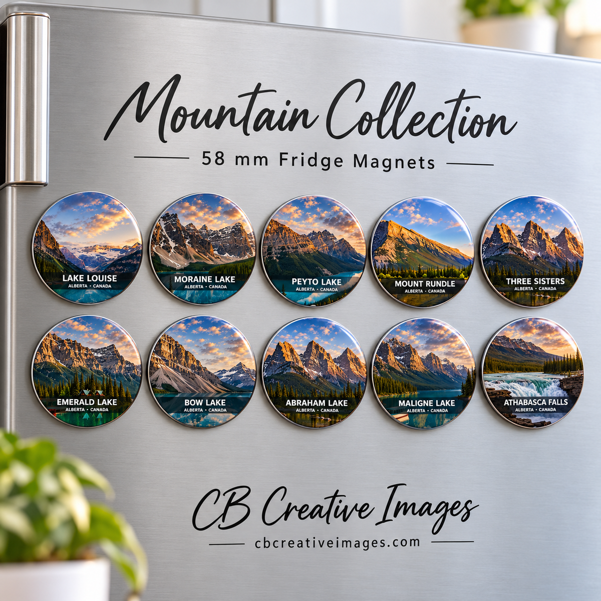 Mountain Collection Buttons and Fridge Magnets