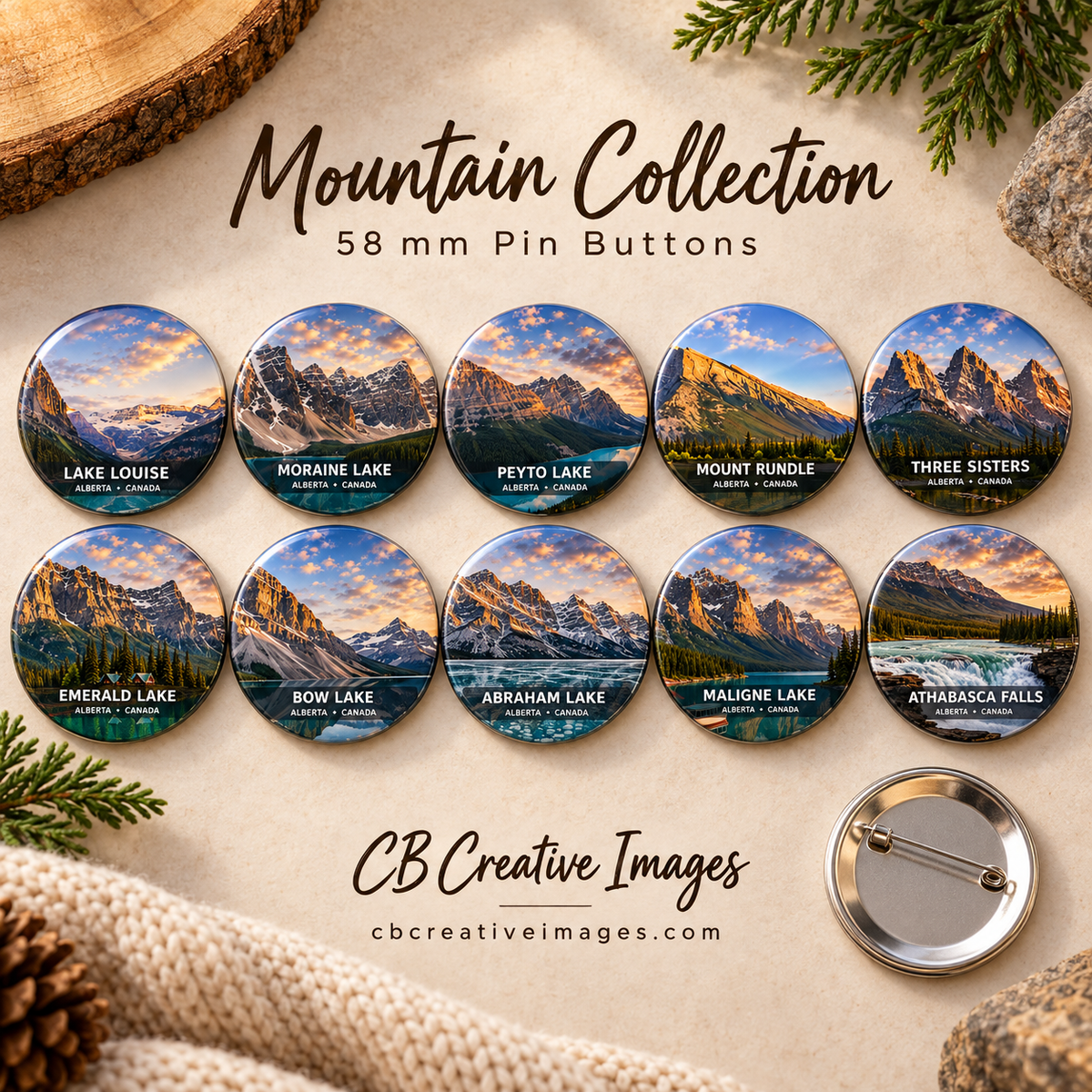 Mountain Collection Buttons and Fridge Magnets