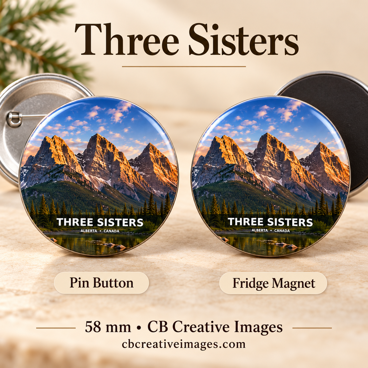 Mountain Collection Buttons and Fridge Magnets