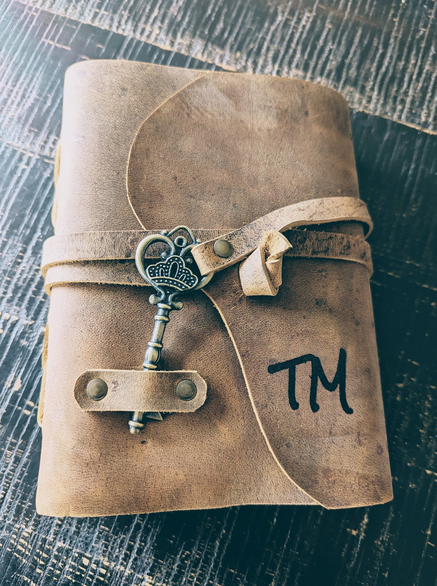 Customized Vintage Soft Leatherbound Brown Journal with Antique Key